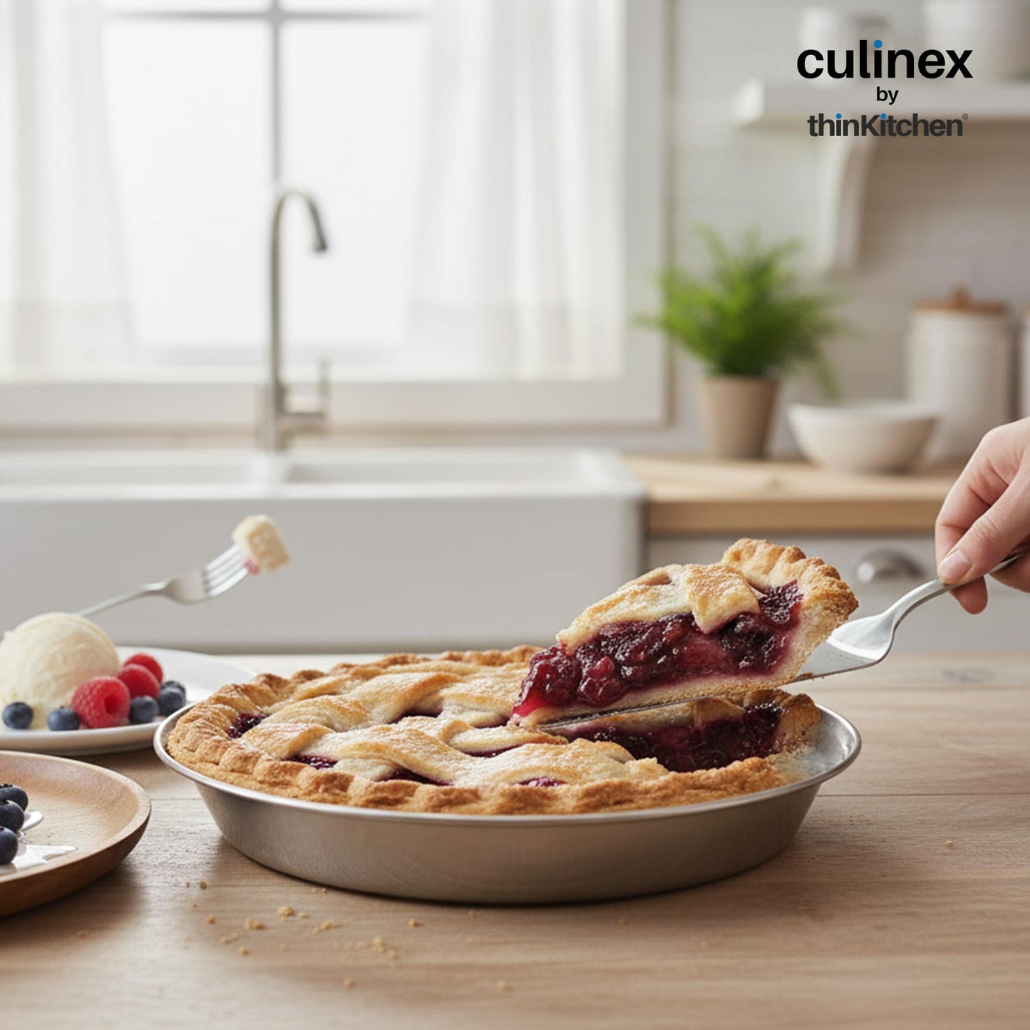 Culinex by thinKitchen Stainless Steel Pie Pan | Durable Round Baking Pan | Rust-Resistant & Easy to Clean | Ideal for Pies, Tarts, Quiches & More