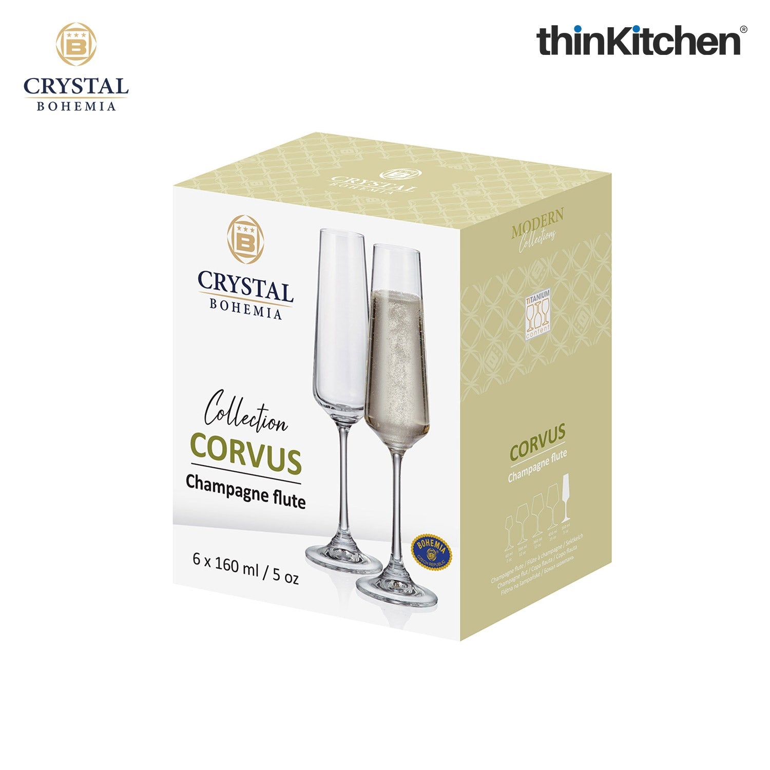 Crystal Bohemia CORVUS Champagne Flute Glasses, 160 ml, Set of 6 – Premium International Crystal Glassware | Luxury Stemware | Made in Czech Republic - 6