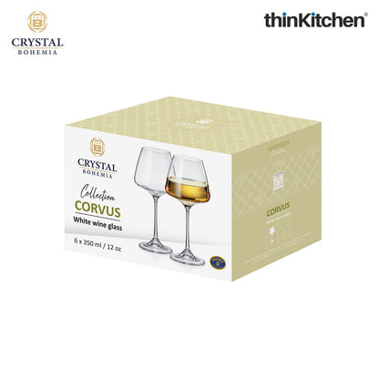 Crystal Bohemia CORVUS White Wine Glasses | 350 ml | Set of 6 | Luxury Czech Crystal Glassware | Premium International Design | Made in Czech Republic | Elegant Wine Tasting Glasses