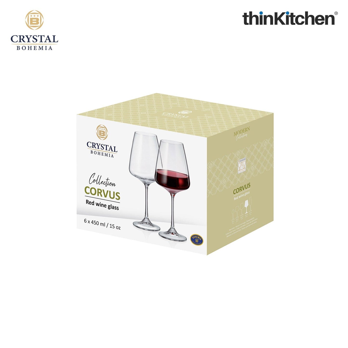 Crystal Bohemia Premium Red Wine Glasses – CORVUS – Set of 6, 450 ml | International Crystal Stemware | Luxury Czech Crystalware | Made in Czech Republic