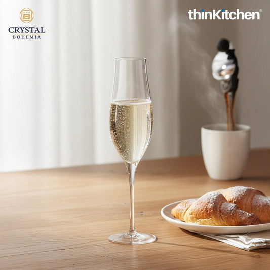 Crystal Bohemia LIMOSA Champagne Flute | 200 ml | Set of 6 | Premium Czech Crystal Glass | Elegant Sparkling Wine Glass | International Design | Made in Czech Republic
