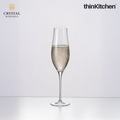 Crystal Bohemia LIMOSA Champagne Flute | 200 ml | Set of 6 | Premium Czech Crystal Glass | Elegant Sparkling Wine Glass | International Design | Made in Czech Republic