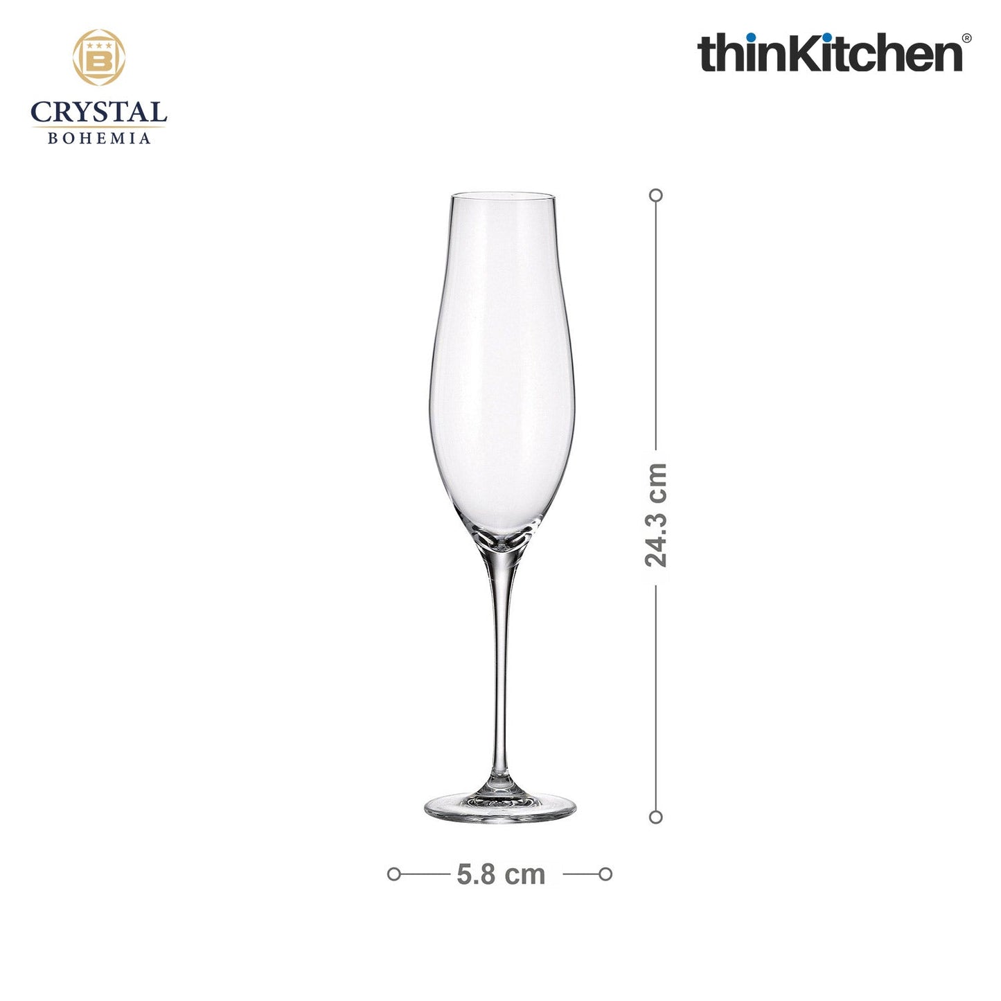Crystal Bohemia LIMOSA Champagne Flute | 200 ml | Set of 6 | Premium Czech Crystal Glass | Elegant Sparkling Wine Glass | International Design | Made in Czech Republic