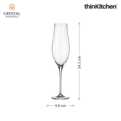 Crystal Bohemia LIMOSA Champagne Flute | 200 ml | Set of 6 | Premium Czech Crystal Glass | Elegant Sparkling Wine Glass | International Design | Made in Czech Republic