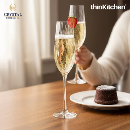 Crystal Bohemia Premium Champagne Flute – CORA – 260 ml, Set of 6 | International Crystalware | Elegant Champagne Glass Set | Made in Czech Republic