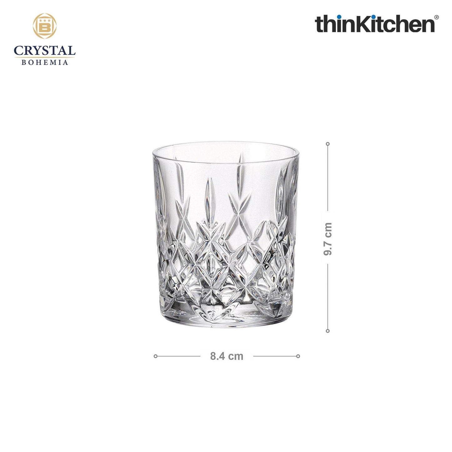 Crystal Bohemia Premium Whisky Glass – BRIXTON – 320 ml Double Old Fashioned (DOF), Set of 6 | Luxury Czech Crystal Tumblers | International Crystalware | Made in Czech Republic