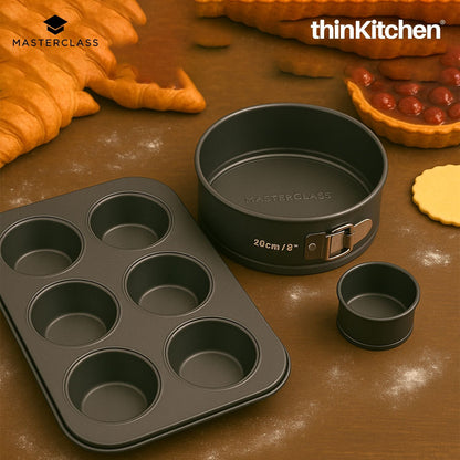 Masterclass Non-Stick Bake Pro Set: American Muffin Pan x Spring Form Loose Base Cake Pan (20cm) combo set