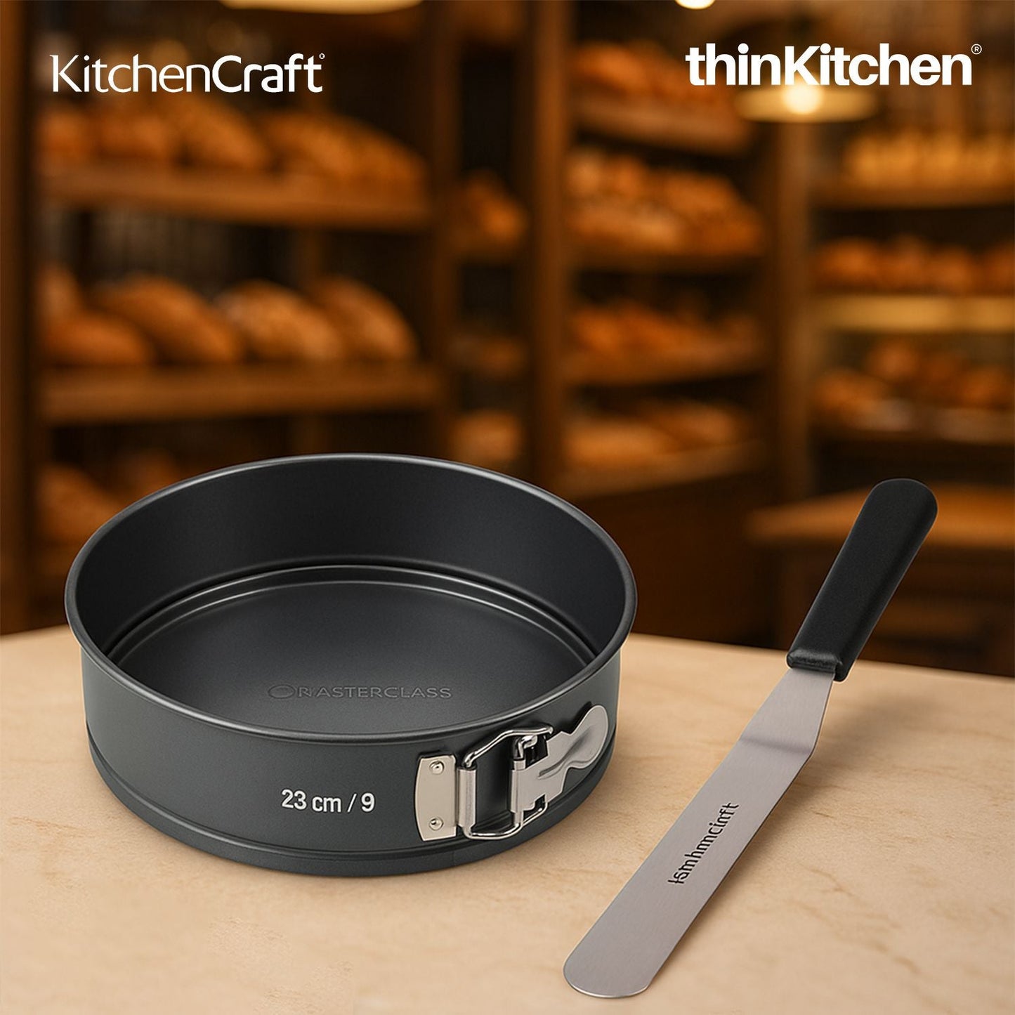KitchenCraft Non-Stick 20cm and 23cm Spring Form Pans x Tempered Stainless Steel Large Palette Knife combo set