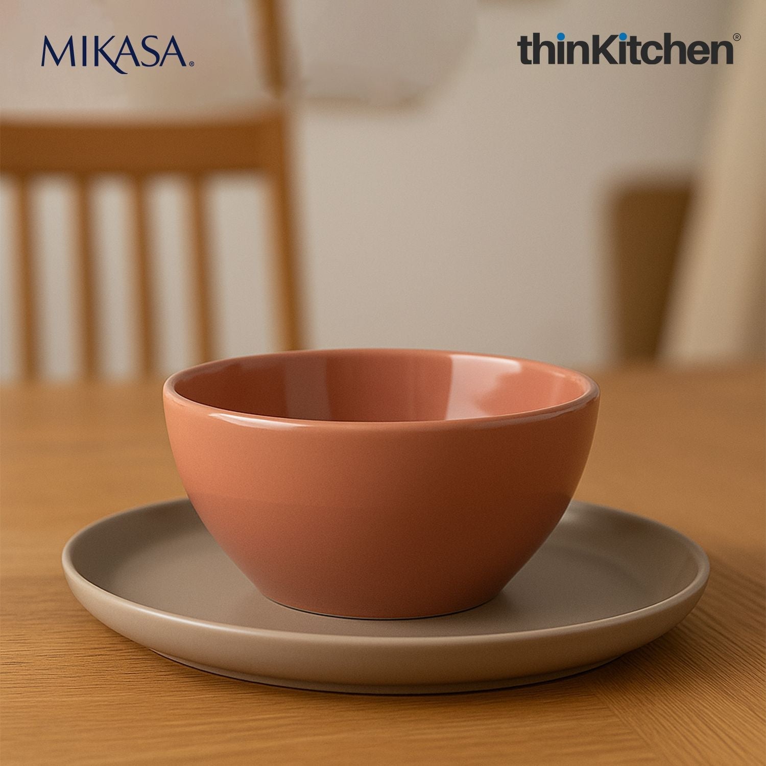 Mikasa Serenity Harmony Set: Ceramic 24.5cm Dinner Plate x 15cm Ceramic Bowl, Pink - 1
