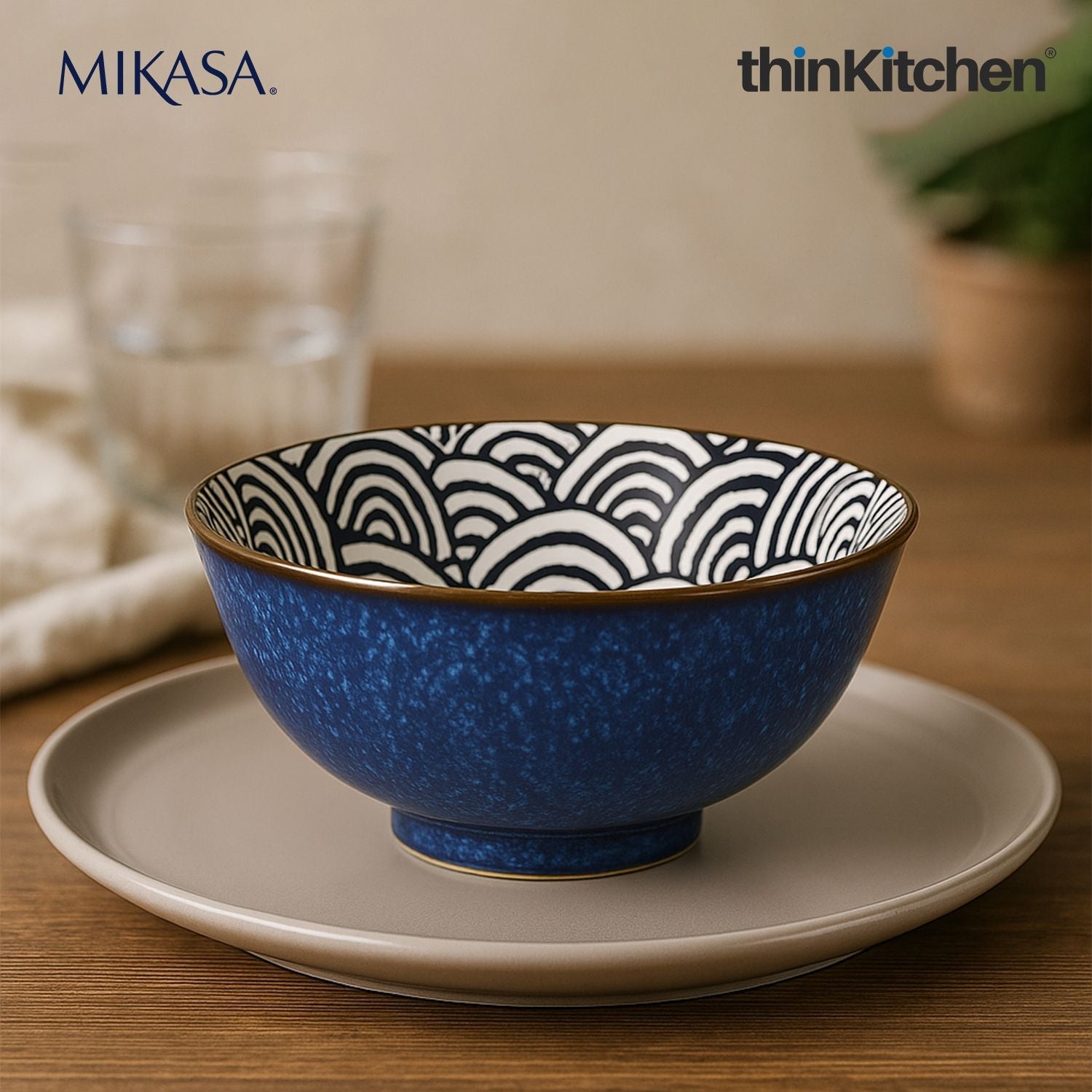 Mikasa Satori Indigo Elegance Set:  Porcelain Dinner Plate, 27cm x  Porcelain Rice Bowl, 16cm - 1