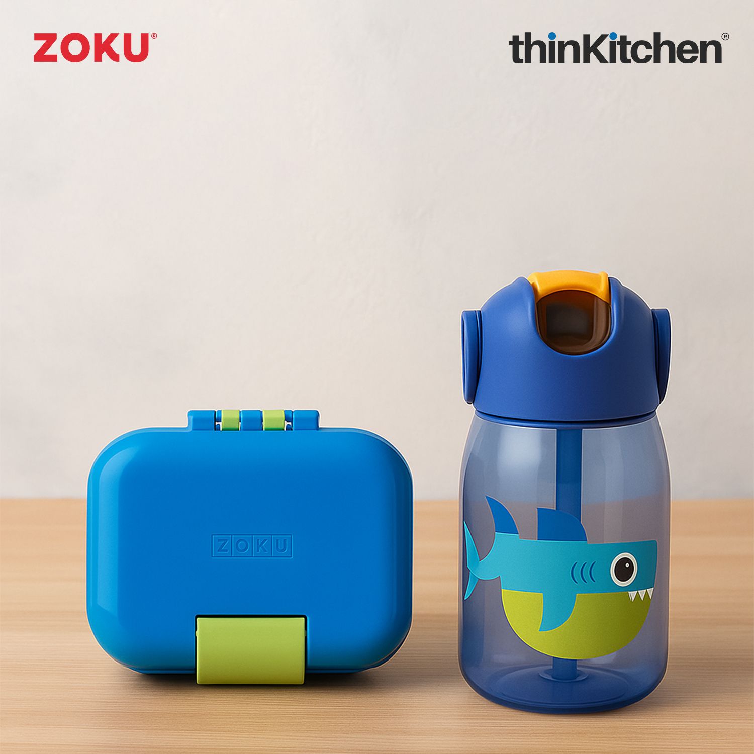 Zoku combo set of Kids Flip Straw Bottle (Blue) x Neat Bento Box (Blue) - 1