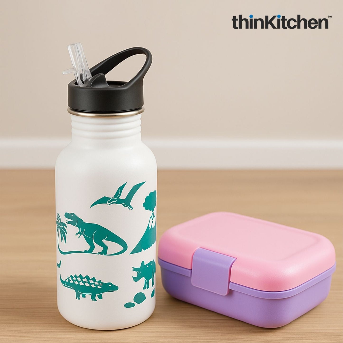 Combo Set of Zoku Bento Kids Lunch Box and Typhoon Pure Color-change Dinosaur Bottle