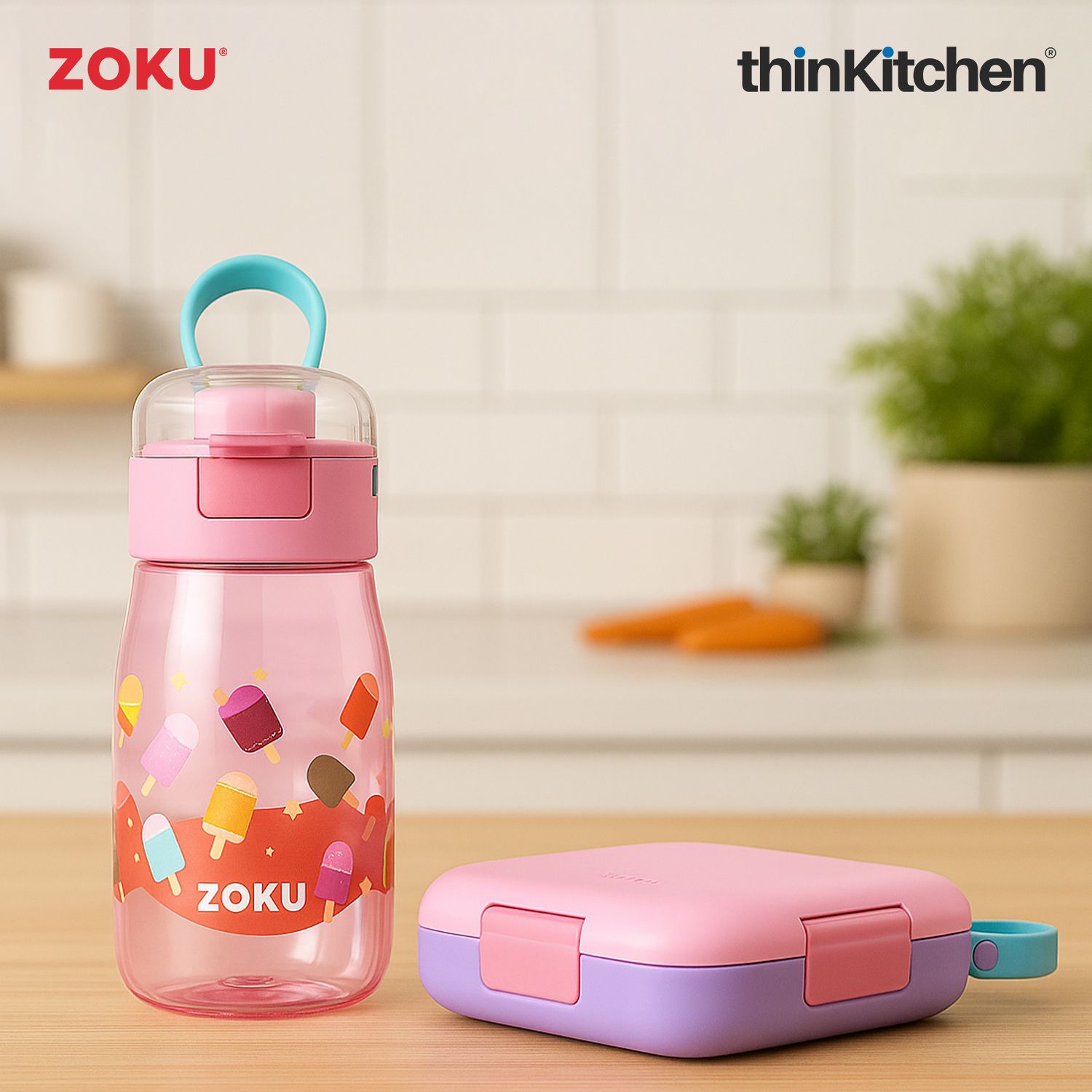 Zoku Pink Party Combo Set- Neat Bento Box x Flip Gulp Bottle - 1