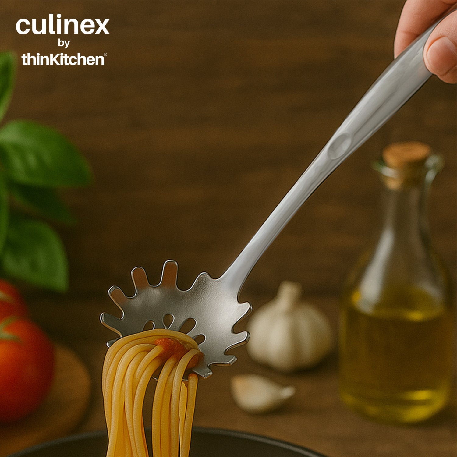 Culinex by thinKitchen | Harmony 18/8 Stainless Steel Hollow Handle Slotted Turner,  Hollow Handle Pasta Server, Hollow Handle Ladle, Hollow Handle Potato Masher & Hollow Handle Skimmer - 3