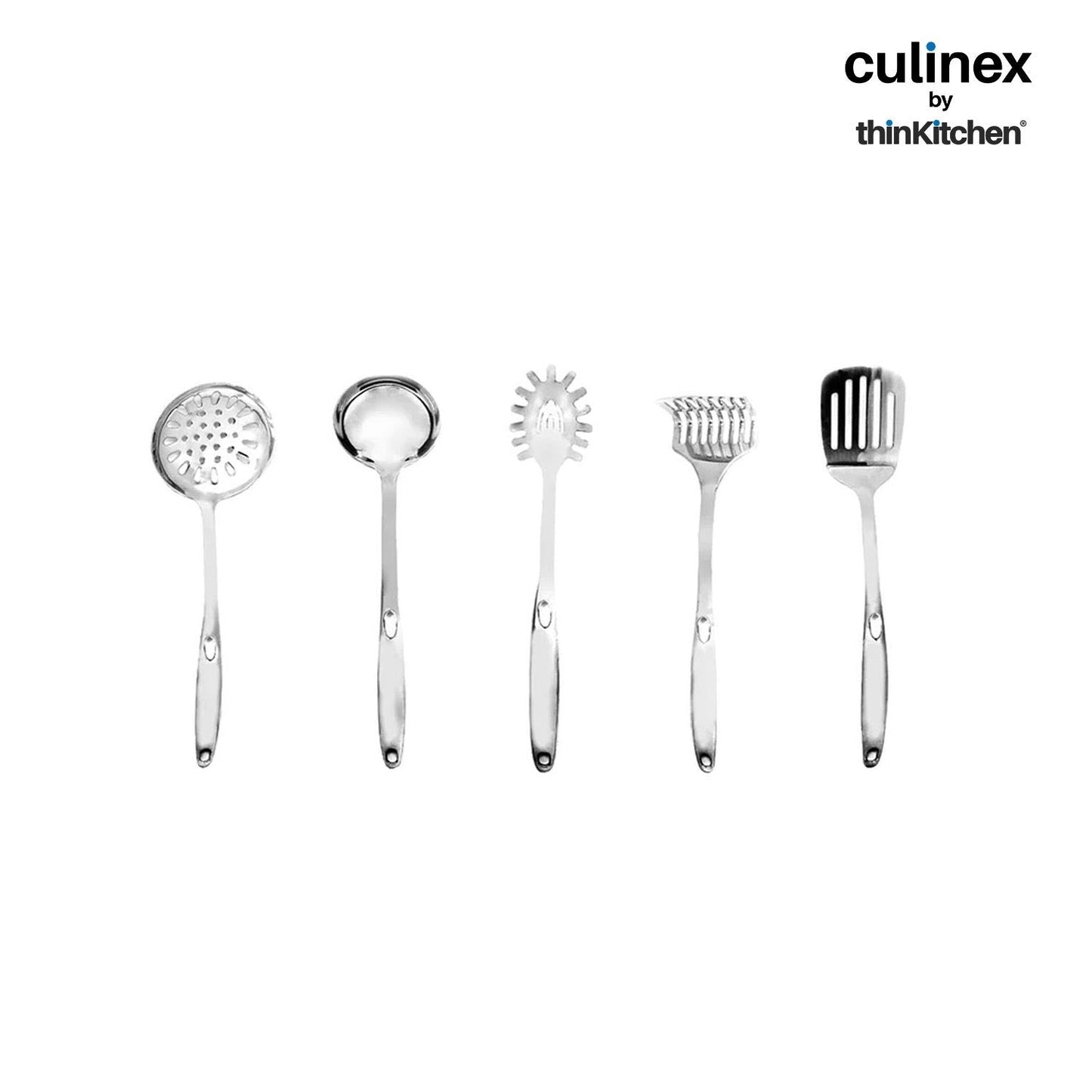 Culinex by thinKitchen | Harmony 18/8 Stainless Steel Hollow Handle Slotted Turner,  Hollow Handle Pasta Server, Hollow Handle Ladle, Hollow Handle Potato Masher & Hollow Handle Skimmer