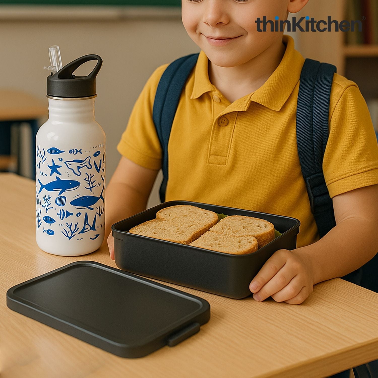 Typhoon x Brabantia combo set: Pure Color Change Sealife Bottle x Make & Take Large Lunch Box - 1