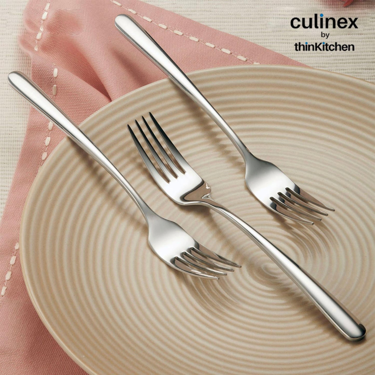 Culinex by thinKitchen|Dora 18/8 Stainless Steel All Purpose Fork & All Purpose Spoon, Mirror Finish, Set of 6 each