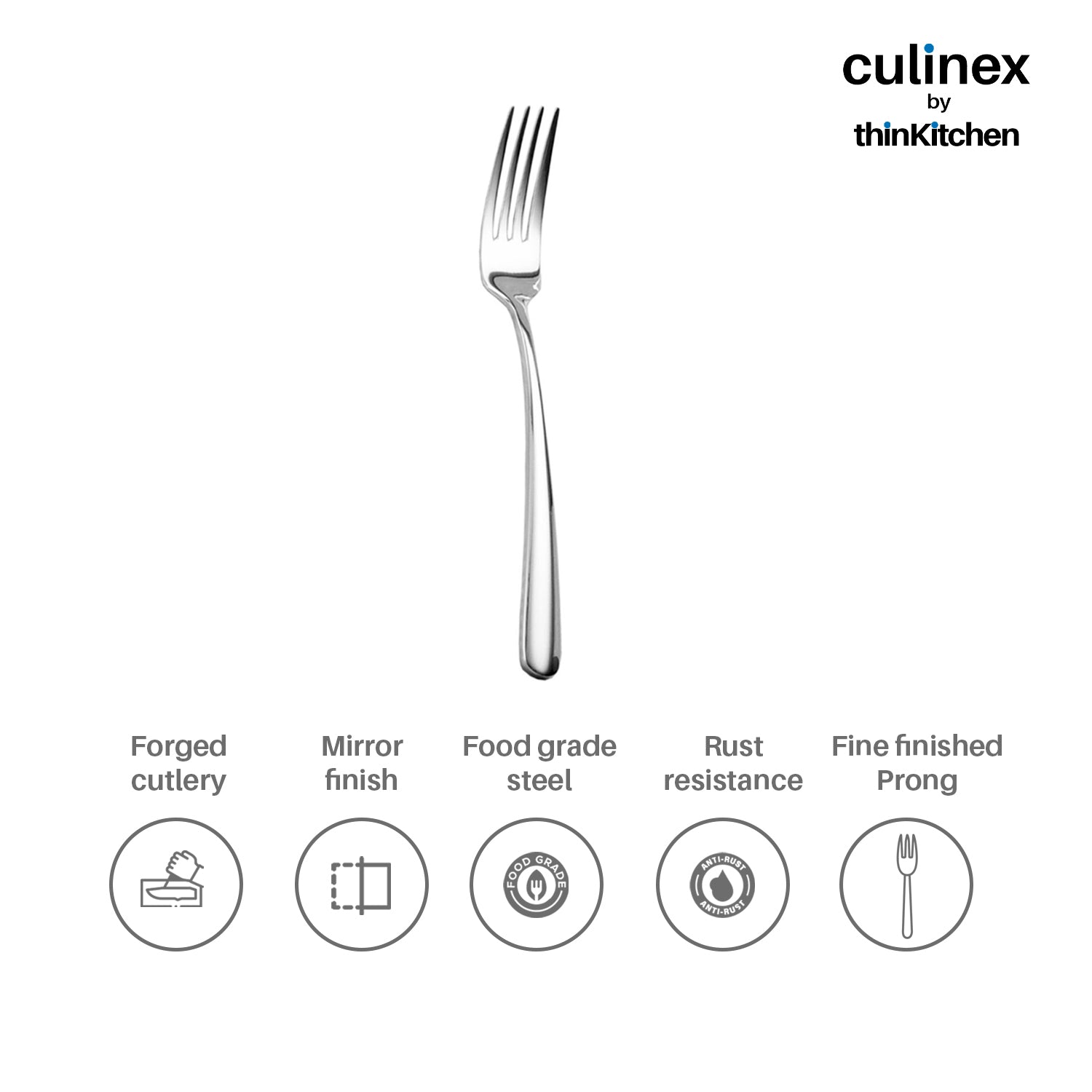 Culinex by thinKitchen|Dora 18/8 Stainless Steel All Purpose Fork & All Purpose Spoon, Mirror Finish, Set of 6 each - 13