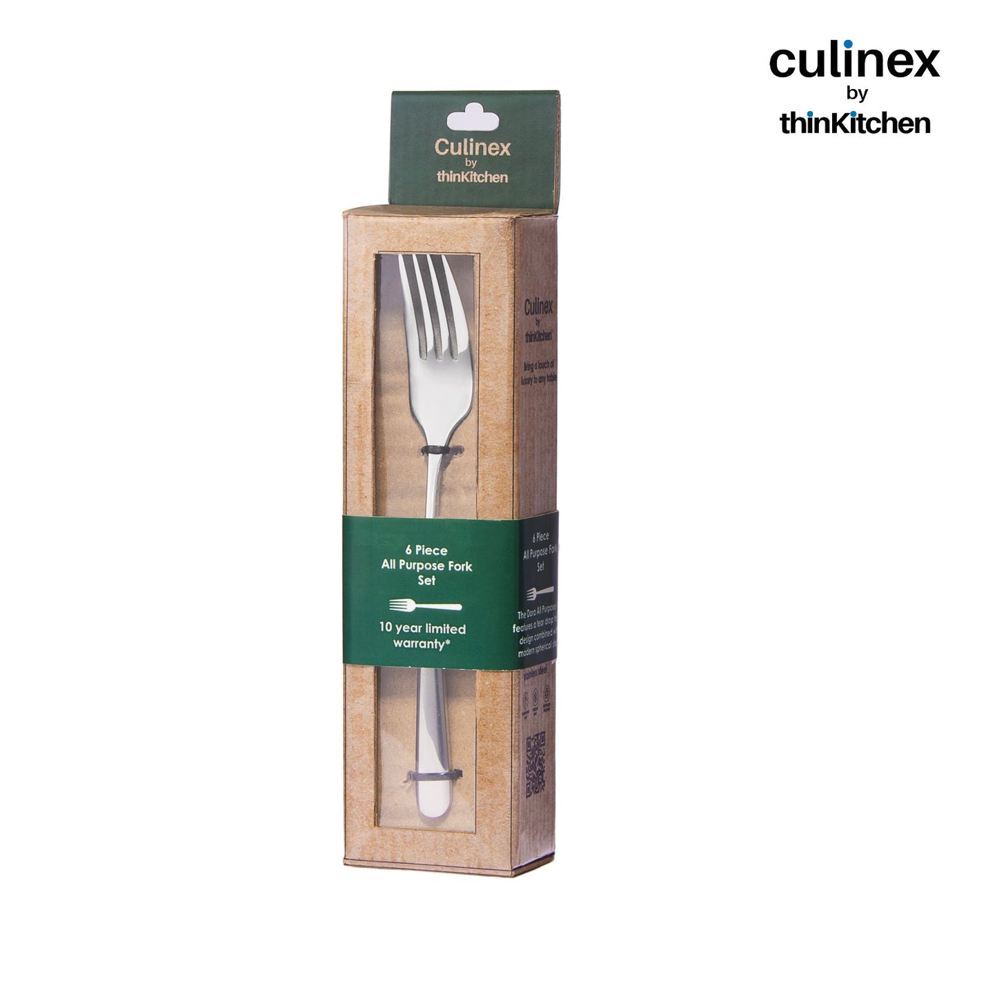Culinex by thinKitchen|Dora 18/8 Stainless Steel All Purpose Fork & All Purpose Spoon, Mirror Finish, Set of 6 each
