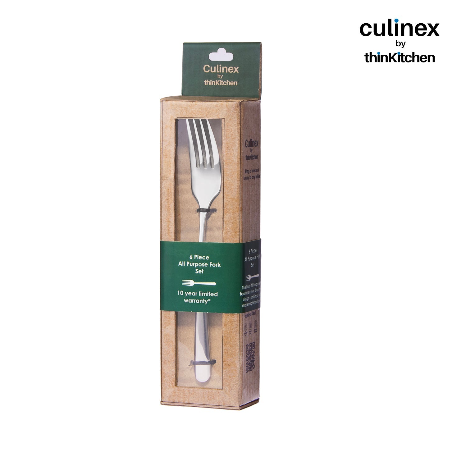 Culinex by thinKitchen|Dora 18/8 Stainless Steel All Purpose Fork & All Purpose Spoon, Mirror Finish, Set of 6 each - 3