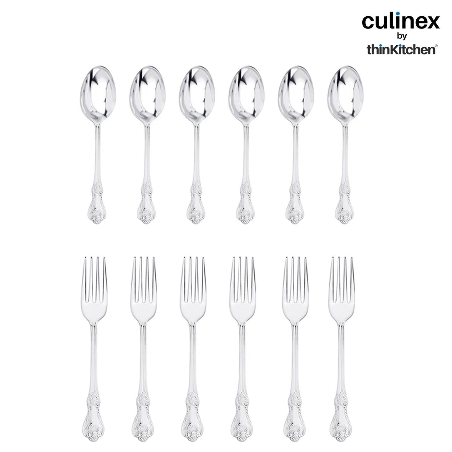 Culinex by thinKitchen|Fest 18/8 Stainless Steel Dessert Fork & Dessert Spoon,  Set of 6