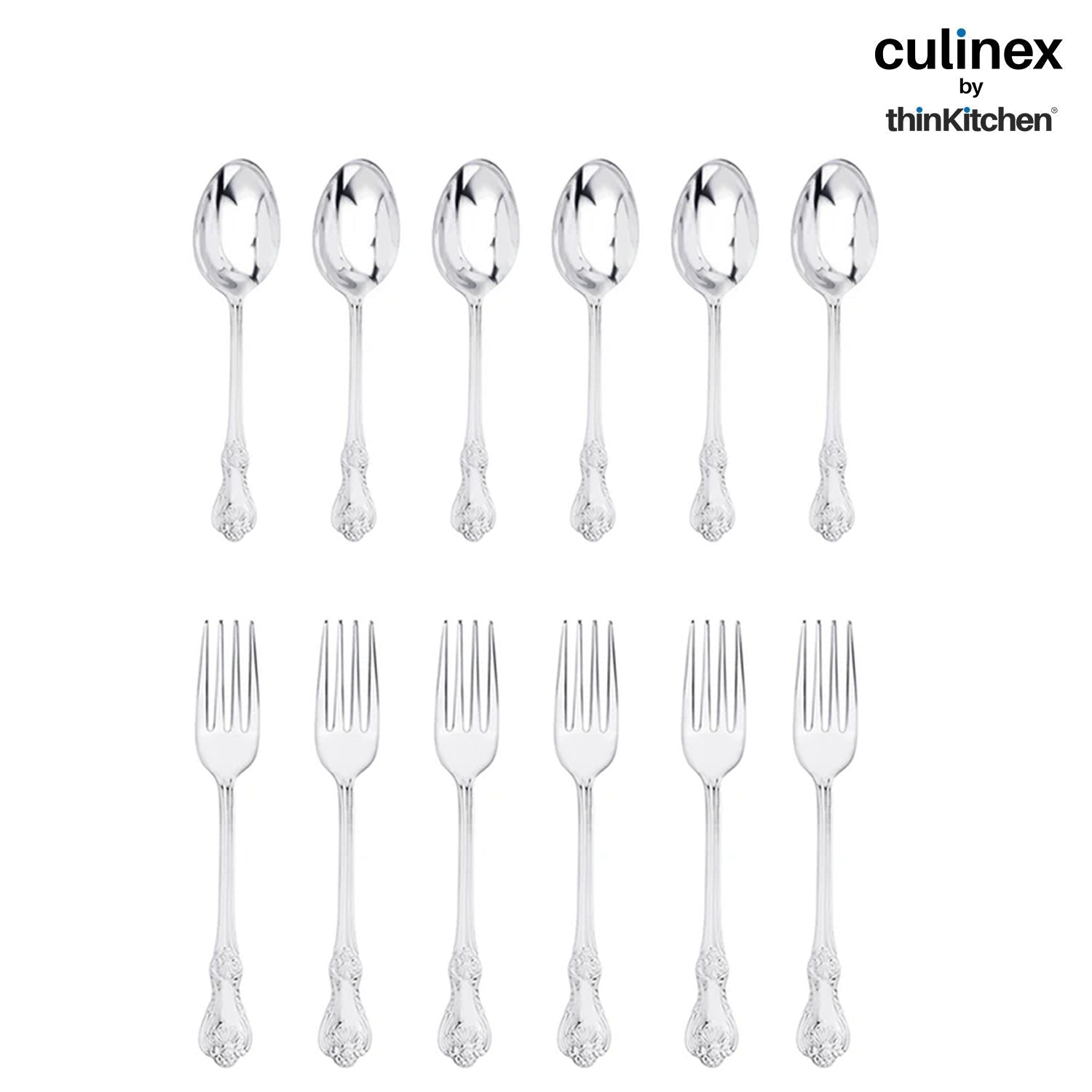 Culinex by thinKitchen|Fest 18/8 Stainless Steel Dessert Fork & Dessert Spoon,  Set of 6 - 1