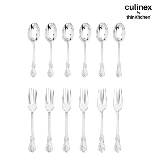 Culinex by thinKitchen|Fest 18/8 Stainless Steel Dessert Fork & Dessert Spoon,  Set of 6