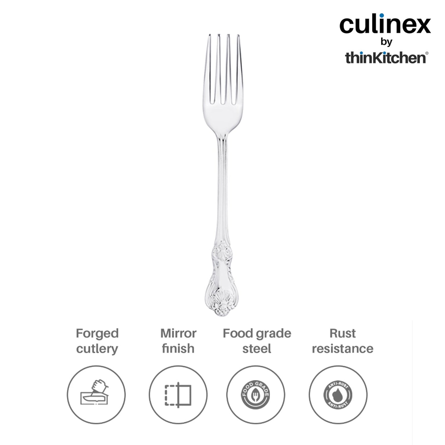 Culinex by thinKitchen|Fest 18/8 Stainless Steel Dessert Fork & Dessert Spoon,  Set of 6