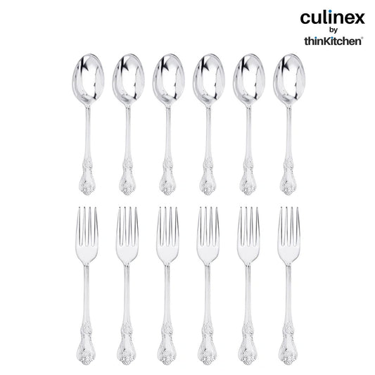 Culinex by thinKitchen|Fest 18/8 Stainless Steel Table Fork & Table Spoon,  Set of 6