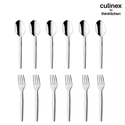 Culinex by thinKitchen|Queen Stainless Steel Dinner Fork & Dinner Spoon,  Set of 6