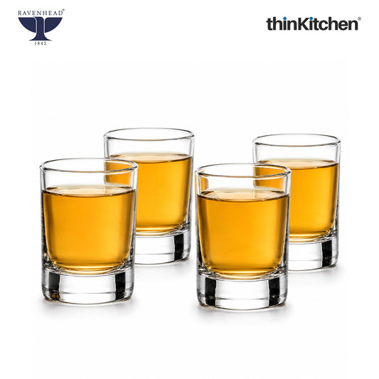 Ravenhead Premium 4 x 65ml Each Shot Glass for Vodka, Tequila & Liquor | Classic Transparent Small Peg Glass for Bar, Home & Party Drinks | Crafted in UK