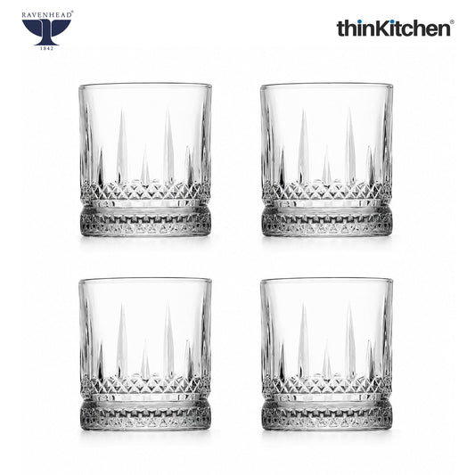 Ravenhead Winchester Premium International Whiskey & Water Glass Set, Set of 4, 370ml | Mixer Glasses, Classic Barware for Whisky, Cocktails & Water | Crafted in UK