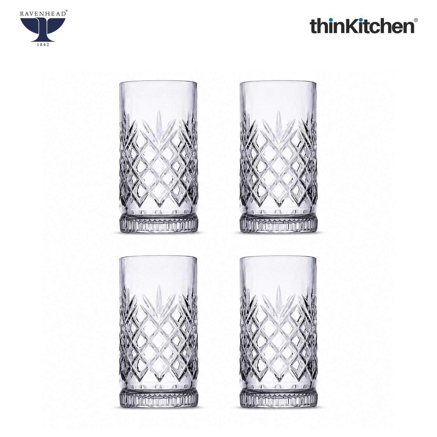 Ravenhead Premium International Eton Hiball Glasses, Set of 4, 450ML | Tall Highball Cocktail & Juice Glasses, 450ml | Elegant Glassware for Juice, Cocktails & Refreshing Drinks | Crafted in UK - 1