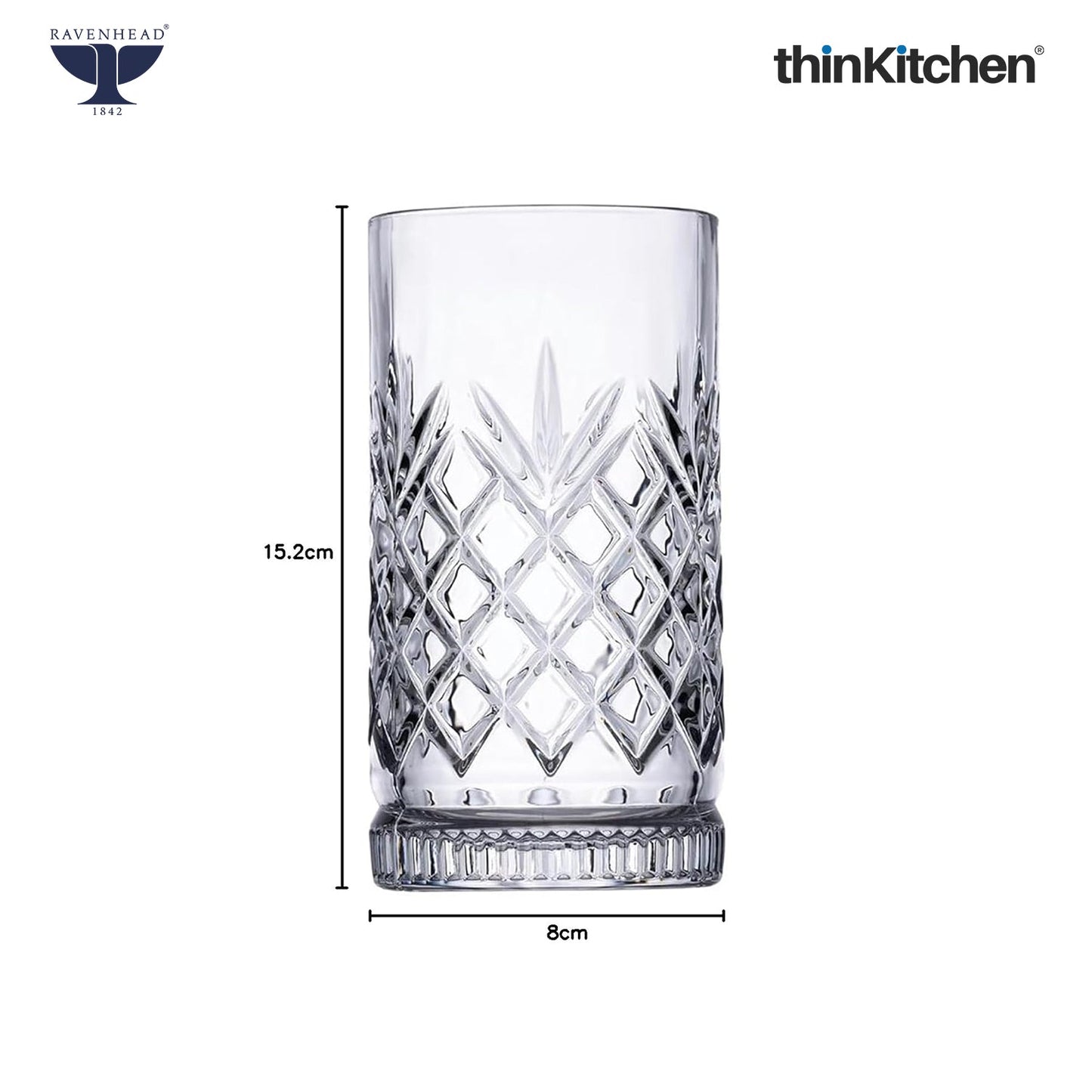Ravenhead Premium International Eton Hiball Glasses, Set of 4, 450ML | Tall Highball Cocktail & Juice Glasses, 450ml | Elegant Glassware for Juice, Cocktails & Refreshing Drinks | Crafted in UK