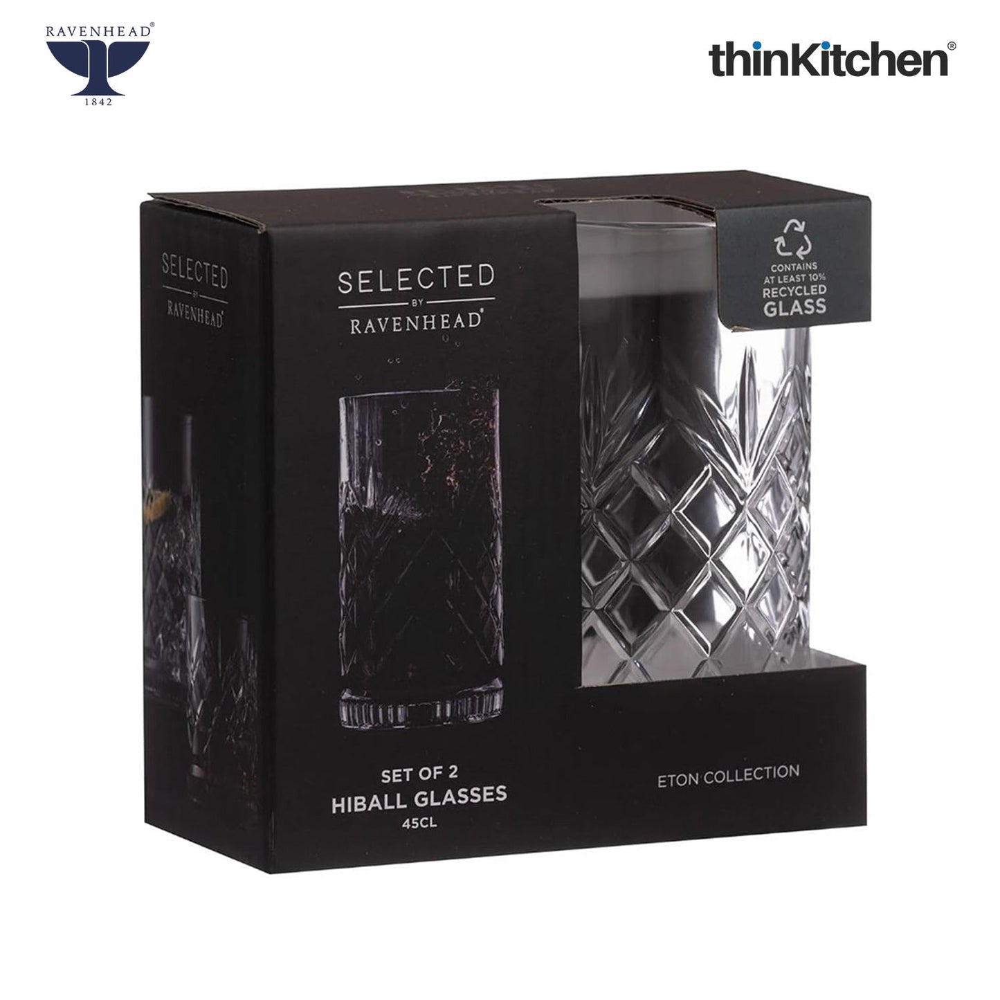 Ravenhead Premium International Eton Hiball Glasses, Set of 4, 450ML | Tall Highball Cocktail & Juice Glasses, 450ml | Elegant Glassware for Juice, Cocktails & Refreshing Drinks | Crafted in UK