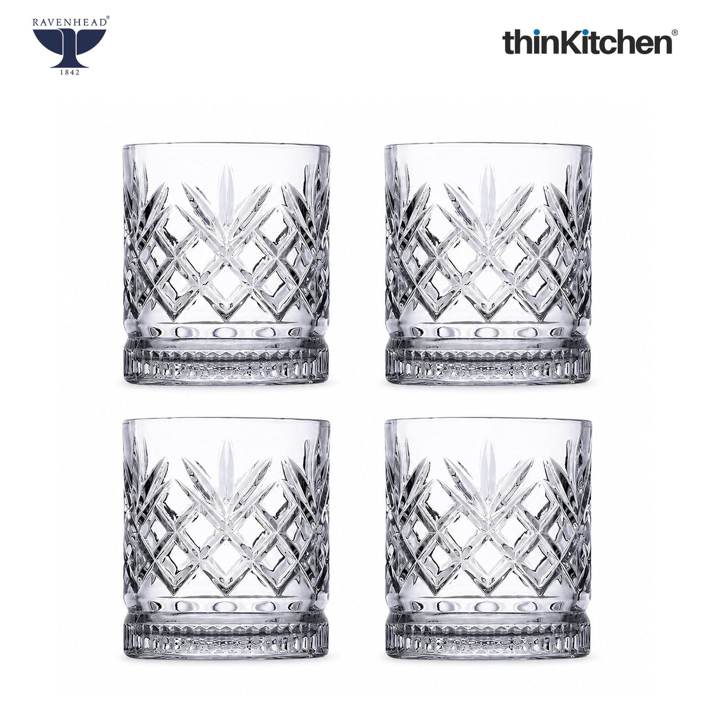 Ravenhead Eton Premium International Whiskey & Water Glass Set of 4, 370ml Each | Mixer Glasses, Elegant Barware for Whisky, Cocktails & Daily Use | Crafted in UK