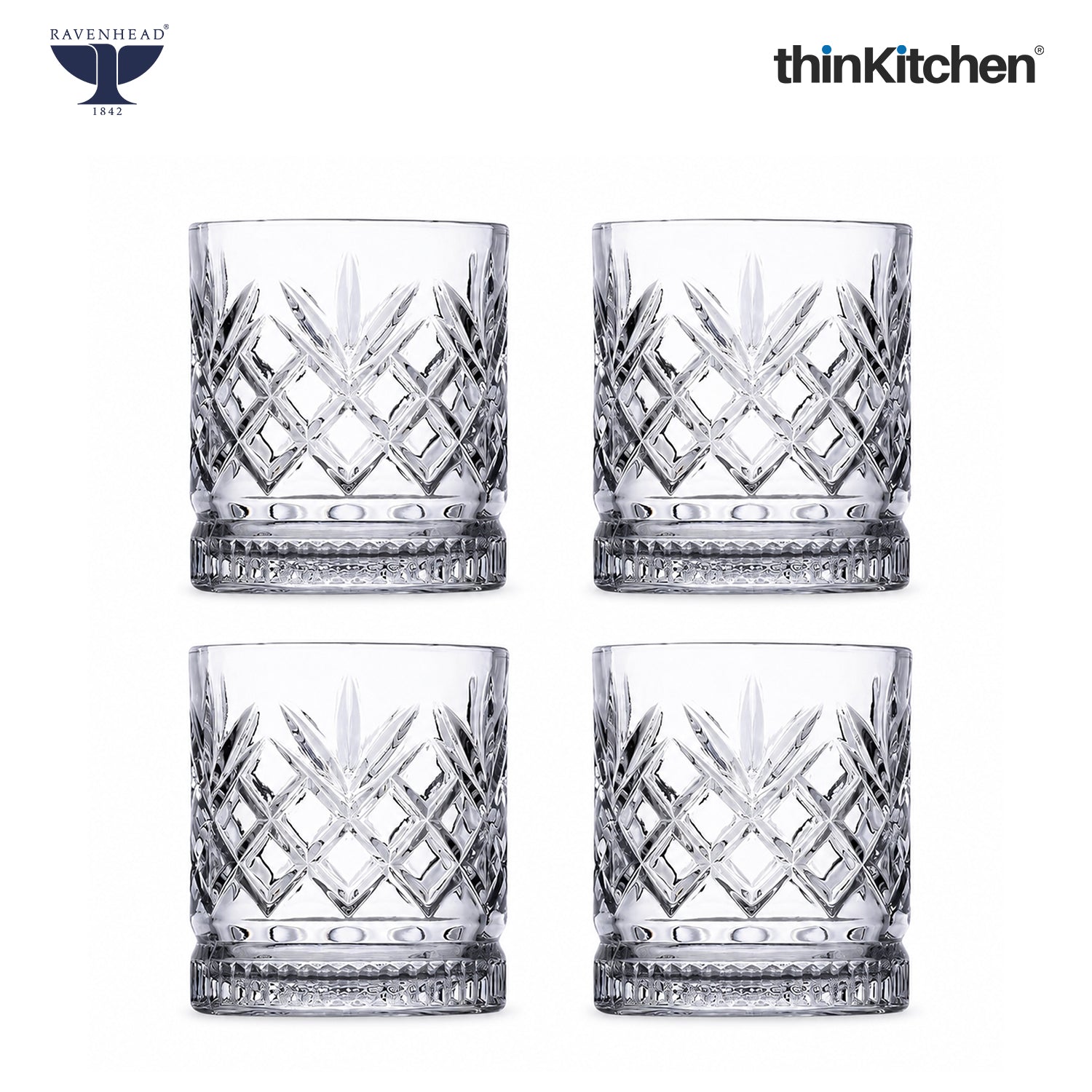 Ravenhead Eton Premium International Whiskey & Water Glass Set of 4, 370ml Each | Mixer Glasses, Elegant Barware for Whisky, Cocktails & Daily Use | Crafted in UK - 1