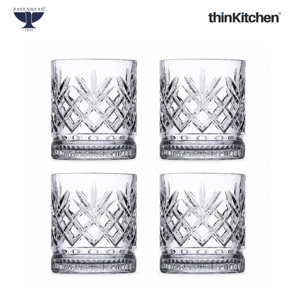Ravenhead Eton Premium International Whiskey & Water Glass Set of 4, 370ml Each | Mixer Glasses, Elegant Barware for Whisky, Cocktails & Daily Use | Crafted in UK