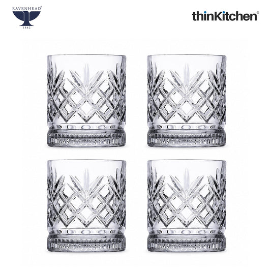Ravenhead Eton Premium International Whiskey & Water Glass Set of 4, 370ml Each | Mixer Glasses, Elegant Barware for Whisky, Cocktails & Daily Use | Crafted in UK