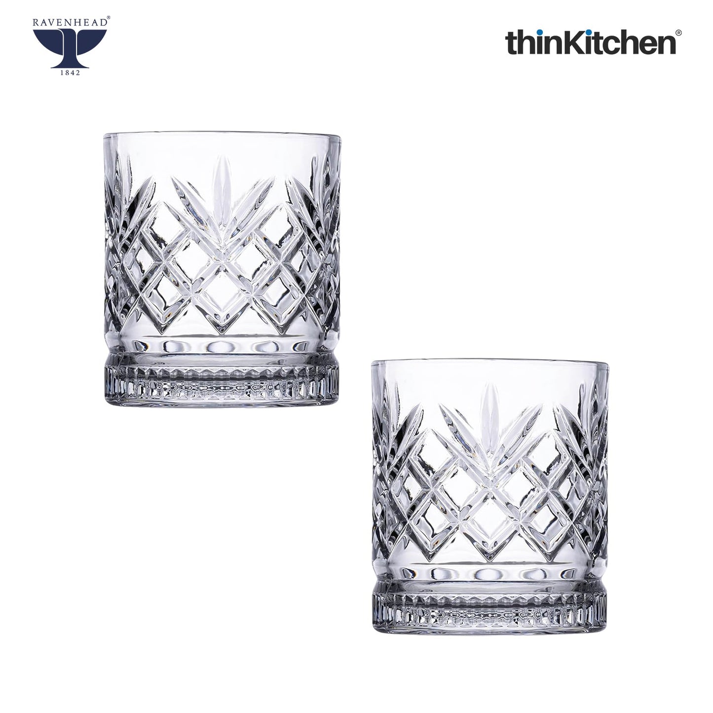 Ravenhead Eton Premium International Whiskey & Water Glass Set of 4, 370ml Each | Mixer Glasses, Elegant Barware for Whisky, Cocktails & Daily Use | Crafted in UK