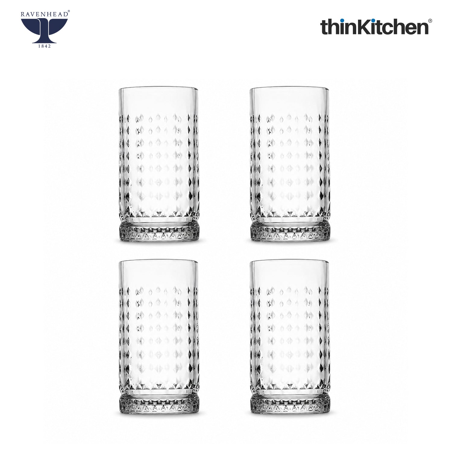 Ravenhead Premium International Oxbridge Hiball Glasses Set of 4 Tall Tumblers, 450ml | Elegant Highball Glass Set for Water, Juice, Cocktails & Drinks | Crafted in UK - 1