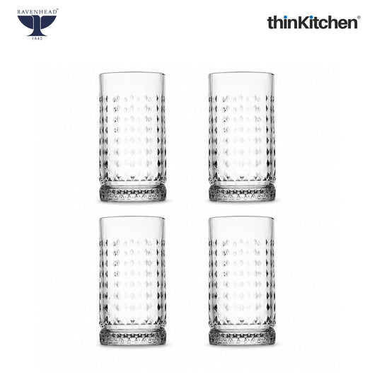 Ravenhead Premium International Oxbridge Hiball Glasses Set of 4 Tall Tumblers, 450ml | Elegant Highball Glass Set for Water, Juice, Cocktails & Drinks | Crafted in UK
