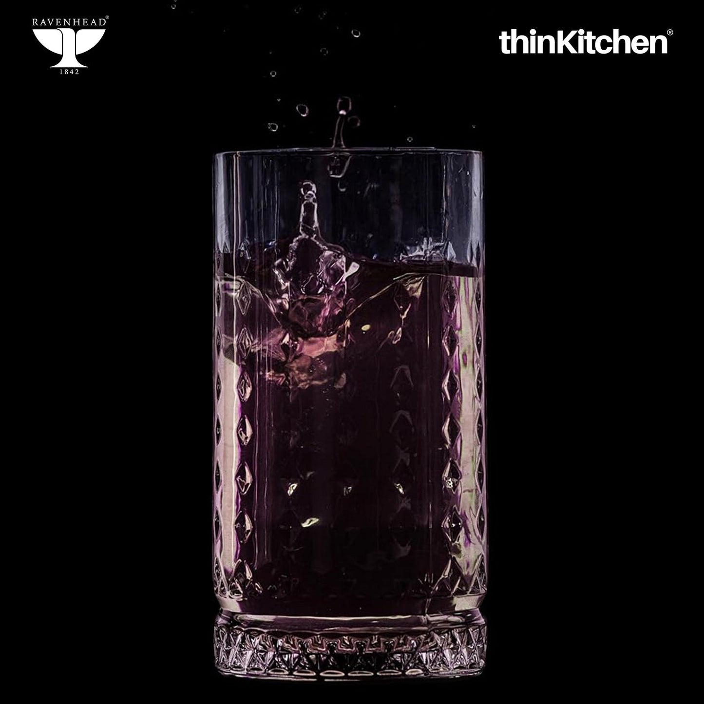 Ravenhead Premium International Oxbridge Hiball Glasses Set of 4 Tall Tumblers, 450ml | Elegant Highball Glass Set for Water, Juice, Cocktails & Drinks | Crafted in UK