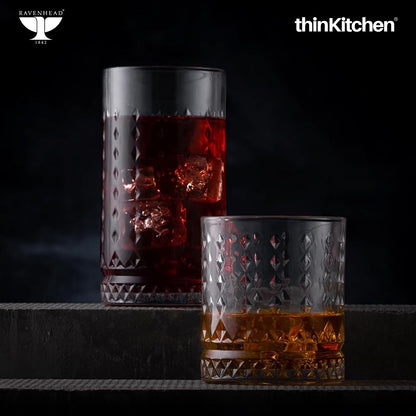 Ravenhead Premium International Oxbridge Hiball Glasses Set of 4 Tall Tumblers, 450ml | Elegant Highball Glass Set for Water, Juice, Cocktails & Drinks | Crafted in UK