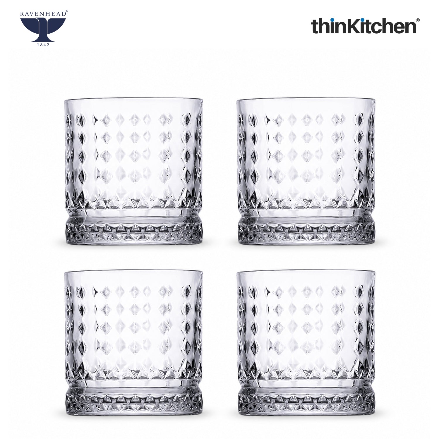 Ravenhead Oxbridge Premium International Whiskey & Water Glass Set – Set of 4 Mixer Glasses, 370ml – Luxury Barware for Whisky, Cocktails & Daily Use - 1