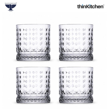 Ravenhead Oxbridge Premium International Whiskey & Water Glass Set – Set of 4 Mixer Glasses, 370ml – Luxury Barware for Whisky, Cocktails & Daily Use
