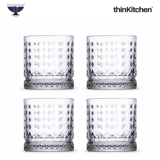 Ravenhead Oxbridge Premium International Whiskey & Water Glass Set – Set of 4 Mixer Glasses, 370ml – Luxury Barware for Whisky, Cocktails & Daily Use
