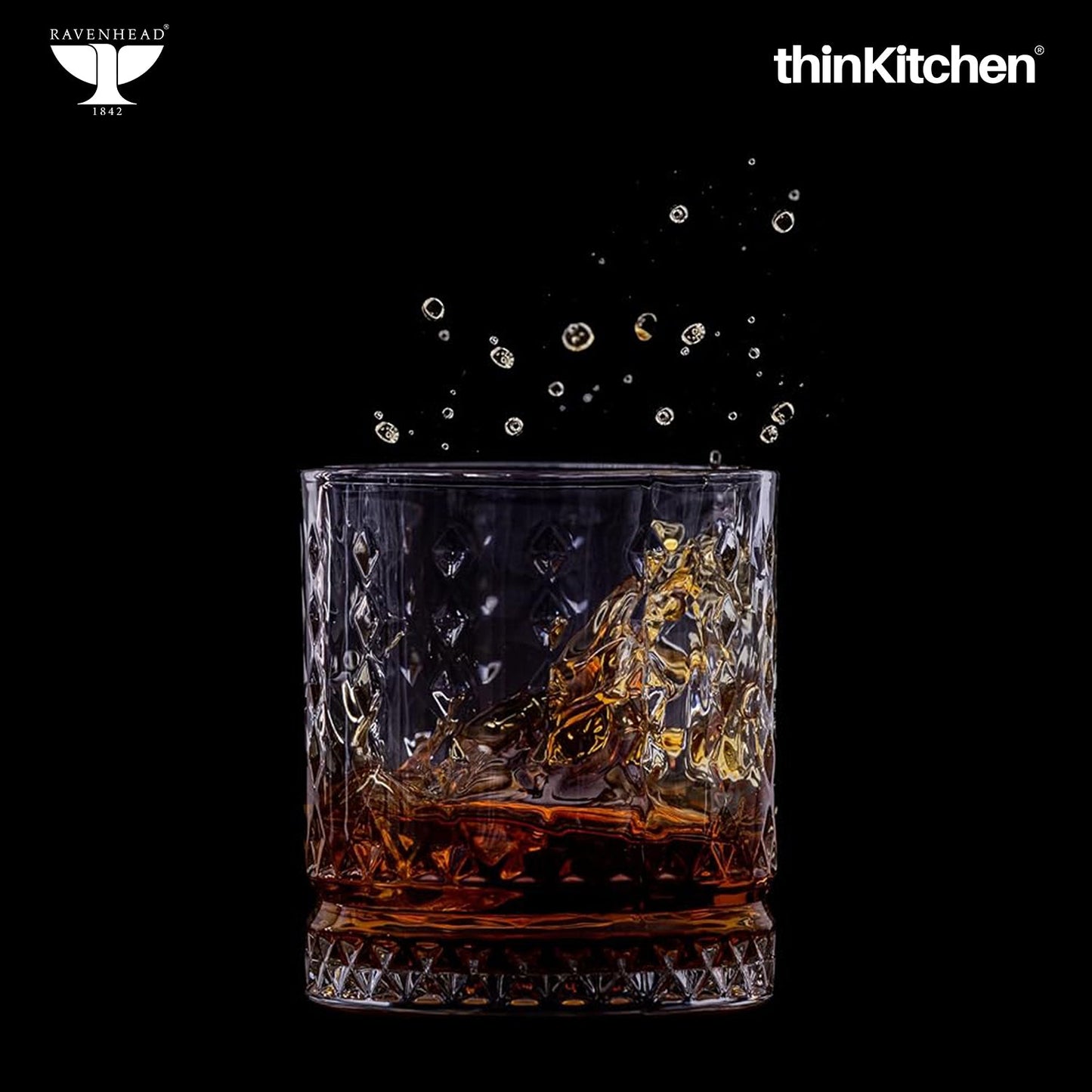 Ravenhead Oxbridge Premium International Whiskey & Water Glass Set – Set of 4 Mixer Glasses, 370ml – Luxury Barware for Whisky, Cocktails & Daily Use