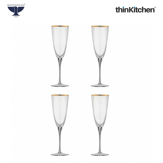 Ravenhead International Premium Roma Flute Glasses Set of 4, 330ml | Tall Tulip-Shaped Champagne Flutes for Cocktails, Mocktails, Juice & Wine | Fluted Glassware for Home Bar & Gifting,Crafted in UK