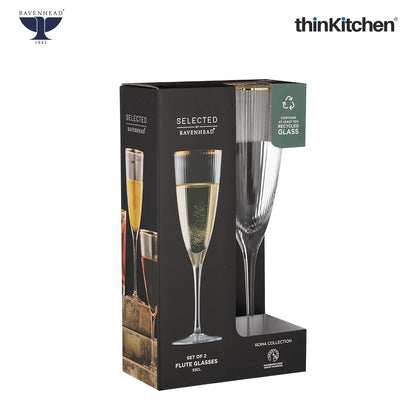 Ravenhead International Premium Roma Flute Glasses Set of 4, 330ml | Tall Tulip-Shaped Champagne Flutes for Cocktails, Mocktails, Juice & Wine | Fluted Glassware for Home Bar & Gifting,Crafted in UK